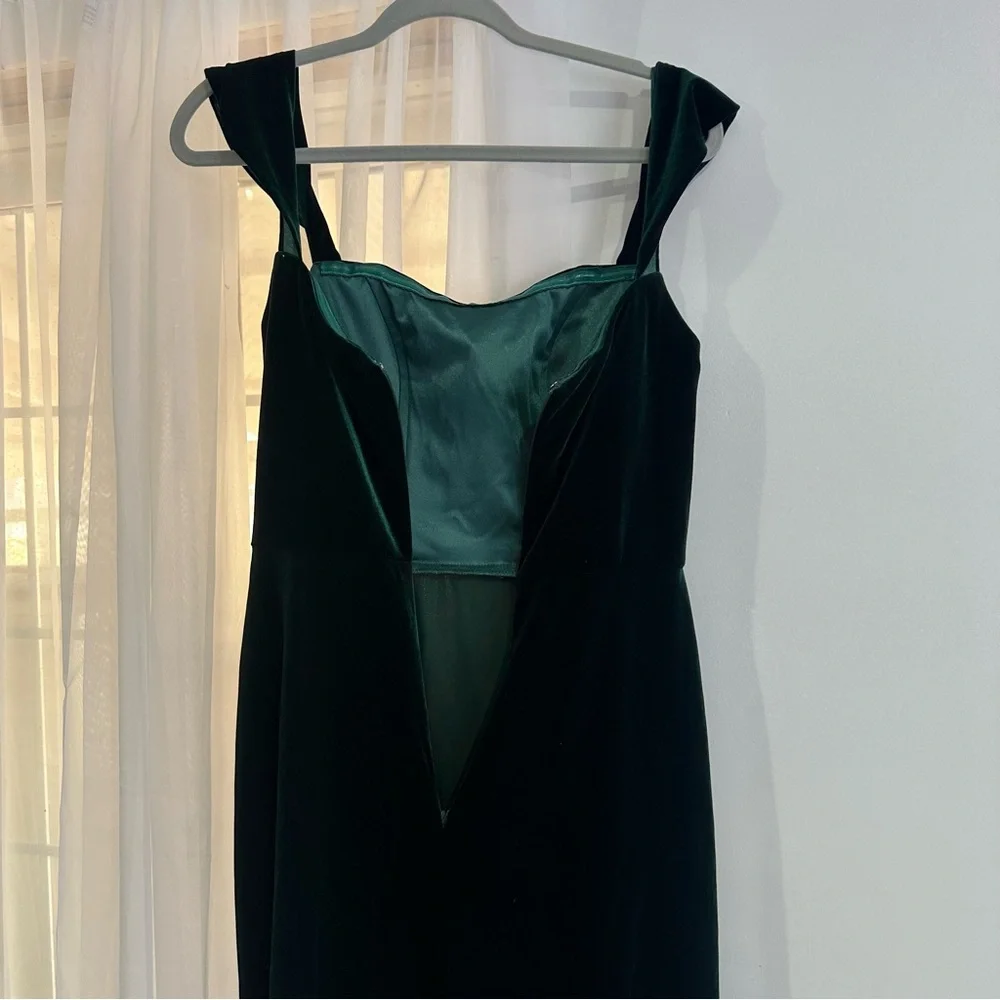 NEW Anthropologie Jenny Yoo Issa Off The Shoulder Stretch Velvet Gown Emerald - Picture 6 of 6